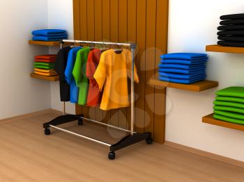 Royalty Free Clipart Image of Clothes on Hangers
