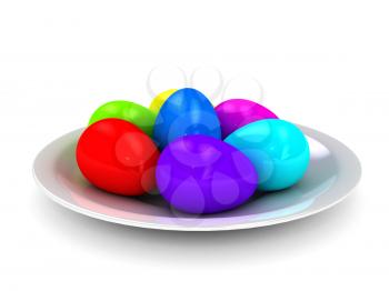 Royalty Free Clipart Image of a Plate of Colorful Eggs