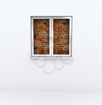 Royalty Free Clipart Image of a Brick Wall Behind a Window