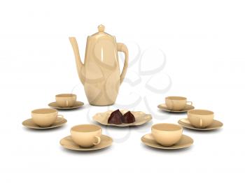Royalty Free Clipart Image of a Teapot and Teacups