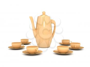 Royalty Free Clipart Image of a Teapot and Tecups