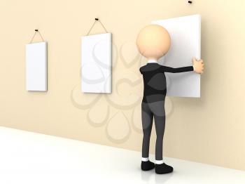 Royalty Free Clipart Image of a Businessman Hanging Posters