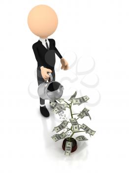 Royalty Free Clipart Image of a Man Watering a Money Plant