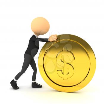 Royalty Free Clipart Image of a Businessman Pushing a Coin