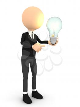 Royalty Free Clipart Image of a Businessman Holding a Light Bulb