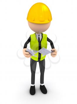 Royalty Free Clipart Image of an Engineer With a Blueprint