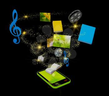 Royalty Free Clipart Image of a Mobile Media Concept