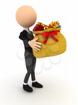 Royalty Free Clipart Image of a Person Holding a Bag of Presents