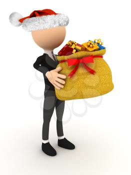 Royalty Free Clipart Image of a Person Holding a Bag of Presents