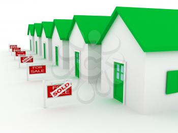 Royalty Free Clipart Image of a Group of Houses for Sale
