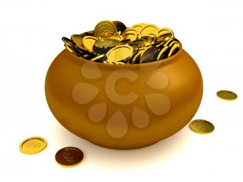 Royalty Free Clipart Image of a Pot of Gold Coins