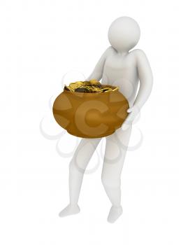 Royalty Free Clipart Image of a Person Carrying a Pot of Gold