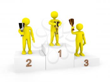 Royalty Free Clipart Image of Three People on a Podium
