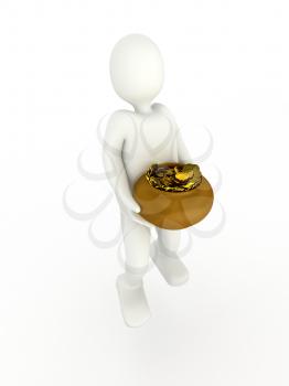 Royalty Free Clipart Image of a Person Carrying a Pot of Gold