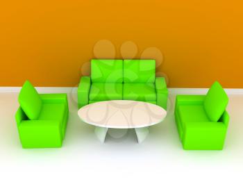 Royalty Free Clipart Image of a Room With a Sofa