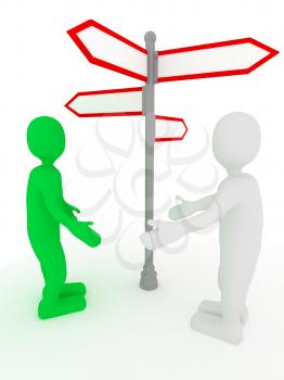 Royalty Free Clipart Image of People Near a Signpost