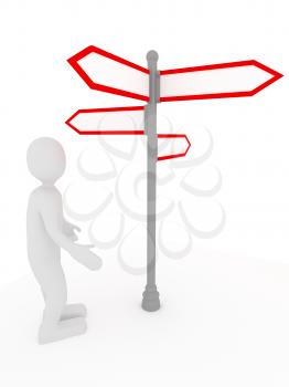 Royalty Free Clipart Image of a Person by a Signpost