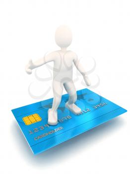 Royalty Free Clipart Image of a Person Standing on a Credit Card