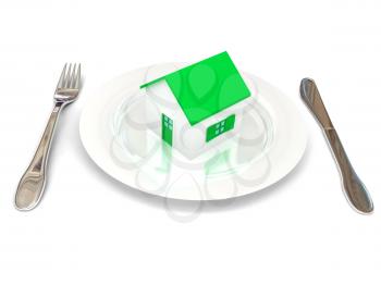 Royalty Free Clipart Image of a House on a Plate