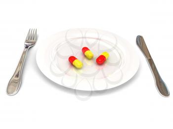 Royalty Free Clipart Image of Pills on a Plate
