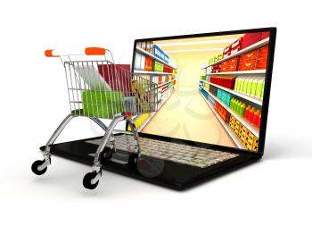 Royalty Free Clipart Image of a Laptop and Shopping Cart