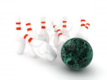 Royalty Free Clipart Image of a Bowling Ball and Pins