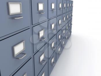 Royalty Free Clipart Image of a Bunch of Filing Cabinets