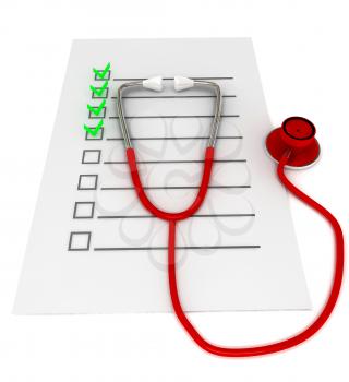 Royalty Free Clipart Image of a Stethoscope on a Checklist