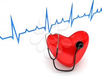 Royalty Free Clipart Image of a Stethoscope on a Heart