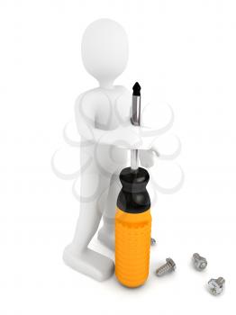 Royalty Free Clipart Image of a Person Holding a Screwdriver