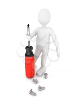 Royalty Free Clipart Image of a Person Holding a Screwdriver