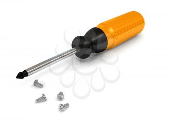 Royalty Free Clipart Image of a Screwdriver and Screws