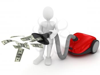 Royalty Free Clipart Image of a Person Vacuuming Money