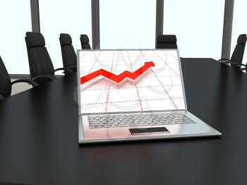Royalty Free Clipart Image of a Laptop on a Conference Table