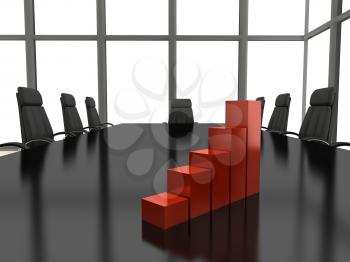 Royalty Free Clipart Image of a  Bar Graph on a Conference Table