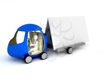 Royalty Free Clipart Image of a Car With a Banner