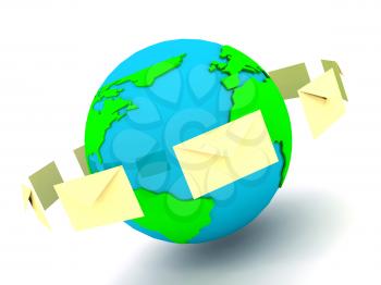 Royalty Free Clipart Image of a Globe and Envelopes