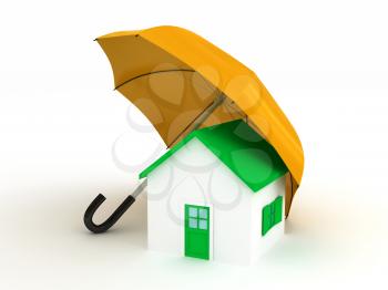 Royalty Free Clipart Image of a House Under an Umbrella
