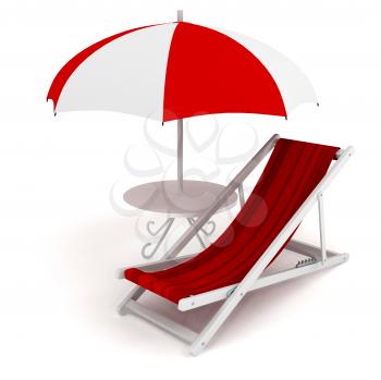 Royalty Free Clipart Image of a Chair Under an Umbrella