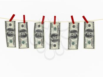 Royalty Free Clipart Image of a Money Hanging On a Clothesline