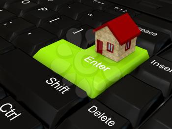Royalty Free Clipart Image of a House on a Computer Keyboard