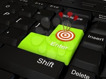 Royalty Free Clipart Image of a Bullseye on a Computer Keyboard