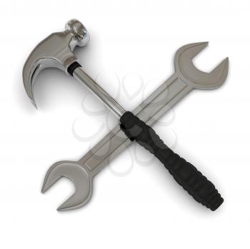 Royalty Free Clipart Image of a Hammer and Wrench
