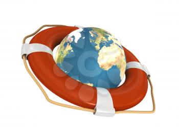 Royalty Free Clipart Image of a Lifebuoy Around a Globe