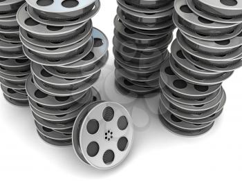 Royalty Free Clipart Image of a Stack of Film Reels