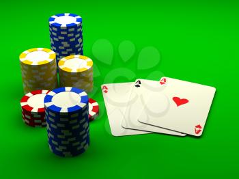 Royalty Free Clipart Image of Playing Cards and Casino Chips