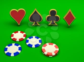 Royalty Free Clipart Image of Casino Chips and Card Suits