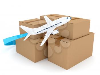 Royalty Free Clipart Image of an Airplane and Boxes