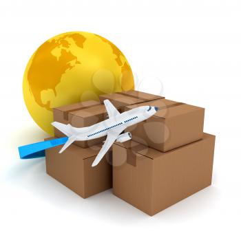 Royalty Free Clipart Image of an Airplane and Boxes