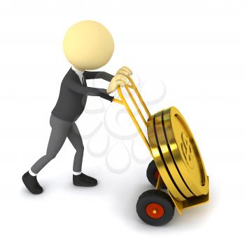 Royalty Free Clipart Image of a Businessman Pushing Coins